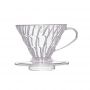 Пластмасов дрипър Hario V60 за лесно приготвяне на 1-2 чаши филтърно кафе. Прозрачен дизайн. 