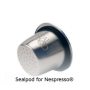 Капсула Sealpod отнеръждаема стомана за многократно пълнене, съвместима с кафемашините Nespresso®, за приготвяне на прясно кафе по ваш избор на малка част от цената. Включени стикери!