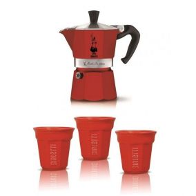 Подаръчен комплект Bialetti moka express 3 порции + 3 чаши, червен 2