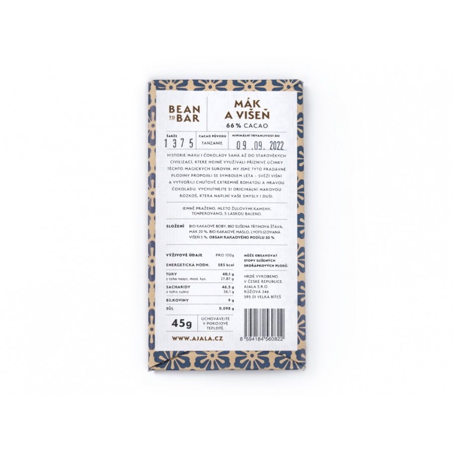 Шоколад Ajala 66% мак и череша